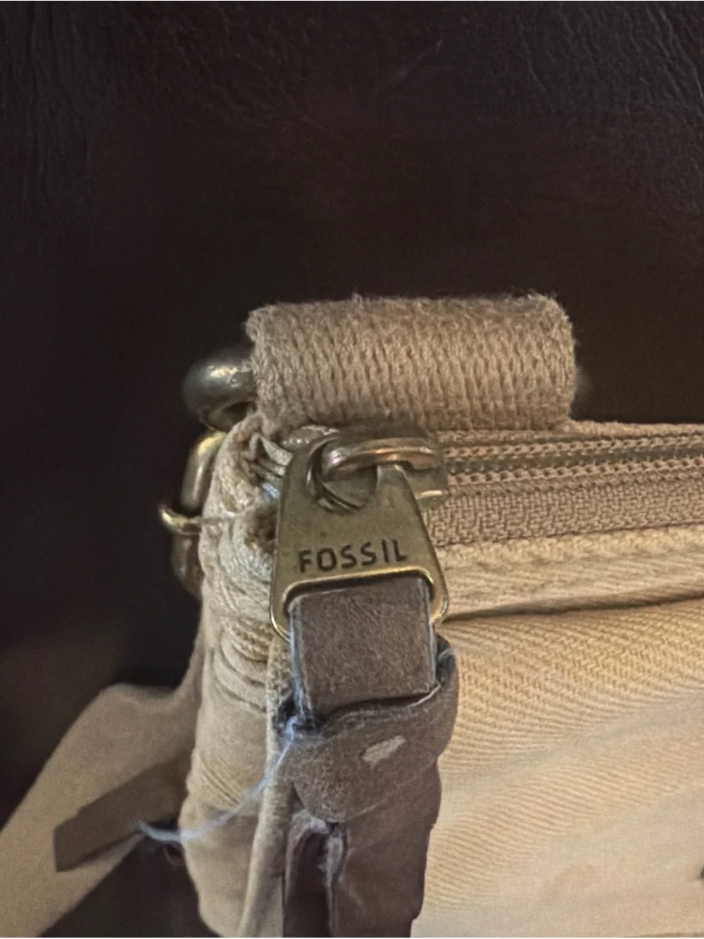 Fossil Men's Canvas Crossbody Messenger Bag in Tan Adjustable Strap